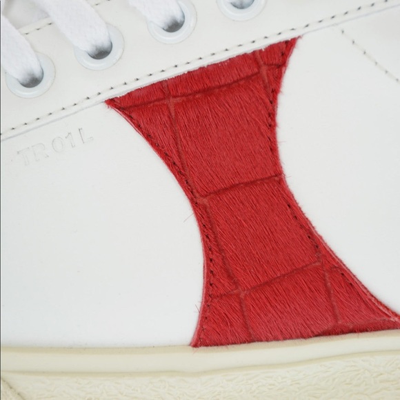 Celine triomphe leather white sneakers with horse fur details size 43 TR01L - Picture 3 of 15